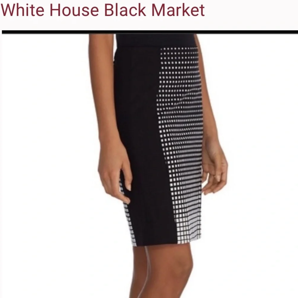 WHBM I White House Black Market black and White Graphic Squares Pencil Skirt - Picture 5 of 7